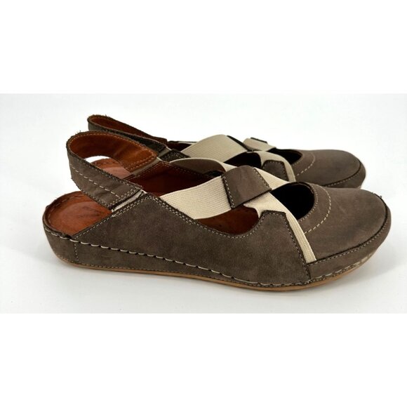 V Italia Leather Slingback Shoe Women 40 (9) Taupe Nubuck Shock Absorber Comfort - Picture 4 of 10